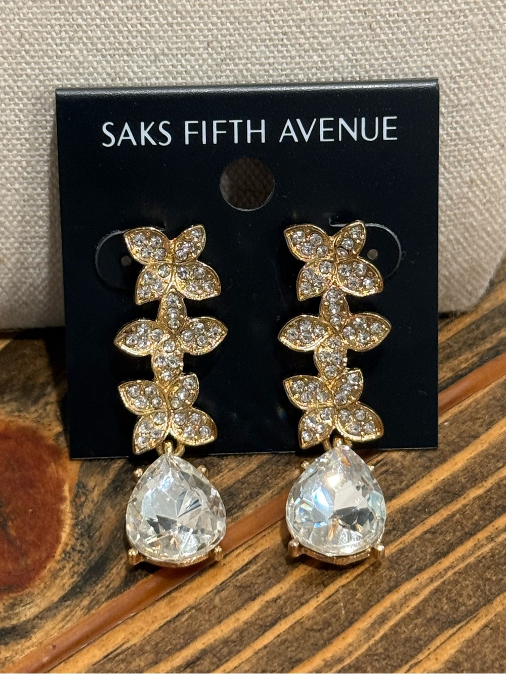Saks Fifth Avenue Gold Tone Crystal Flower Drop Earrings - Clear/Gold